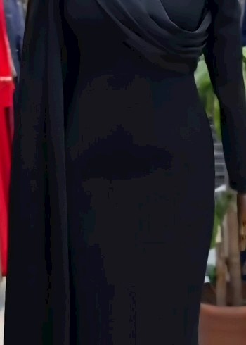 Drapeli Siyah Uzun Kadın Abiye Elbise