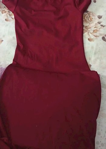 s Beden Bordo Uzun Kollu Saten Elbise