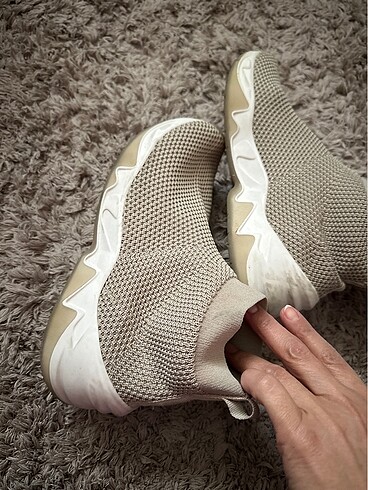 38 Beden camel Renk Boğazlı triko sneaker spor ayakkabı