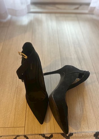 Siyah Süet Tokalı Stiletto Topuklu Ayakkabı - Görsel 3