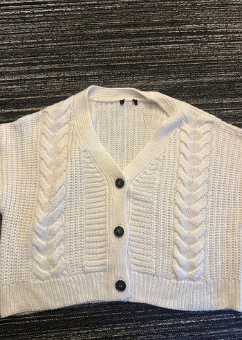 Beyaz Örgü V Yaka Kadın Hırka - Görsel 3