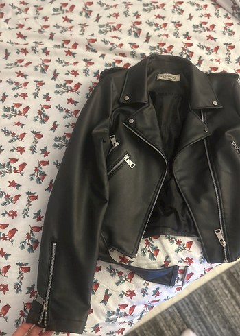 Siyah Kadın Deri Biker Ceket - Görsel 2