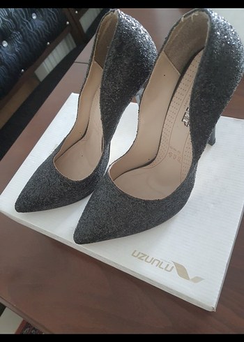 39 Beden gri Renk Diger Gri Simli Stiletto Kadın Ayakkabı