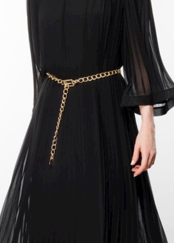 Zincir Detaylı Siyah Uzun Elbise - Görsel 3