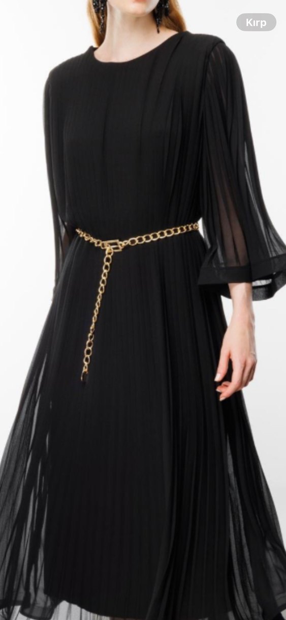 Zincir Detaylı Siyah Uzun Elbise - Görsel 3