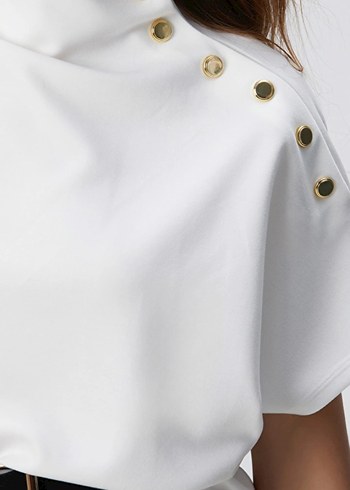 Düğmeli Beyaz Mini Bluz - Görsel 4