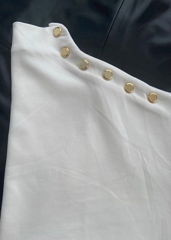 Düğmeli Beyaz Mini Bluz - Görsel 5