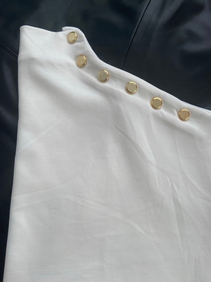 Düğmeli Beyaz Mini Bluz - Görsel 5