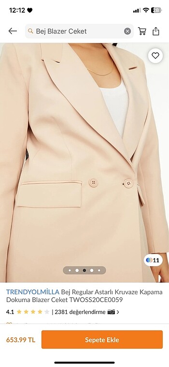 38 Beden Trendyolmilla bej astarlı blazer ceket