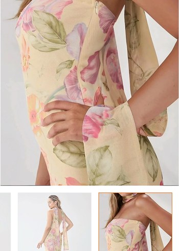 Bej Çiçekli Bohem Uzun Elbise - Görsel 2