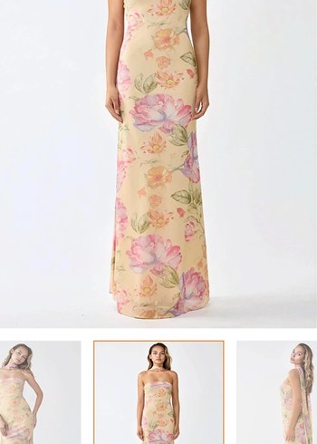 Bej Çiçekli Bohem Uzun Elbise - Görsel 3