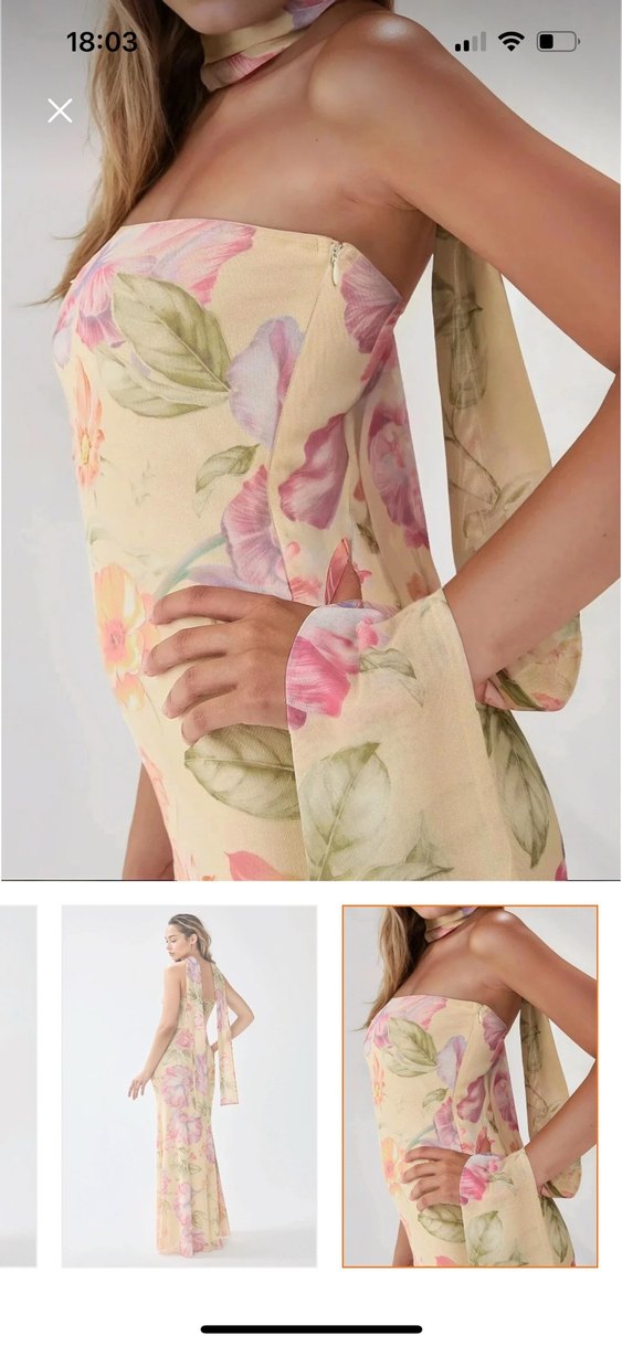 Bej Çiçekli Bohem Uzun Elbise - Görsel 2