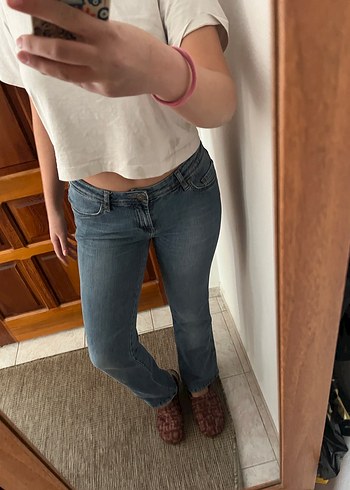 Mavi düşük bel vitage pantolon - Görsel 2