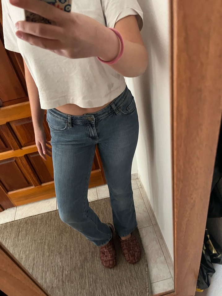 Mavi düşük bel vitage pantolon - Görsel 2