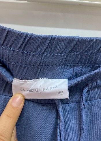 40 Beden mavi Renk Kadın Mavi Keten Bol Kesim Pantolon