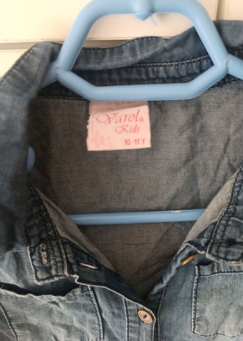 11-12 Yaş Beden gri Renk Gri Denim Bohem Uzun Kollu Kız Elbisesi
