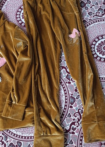 Kızlar için kahverengi kapüşonlu sequinsli eşofman takımı - Görsel 3