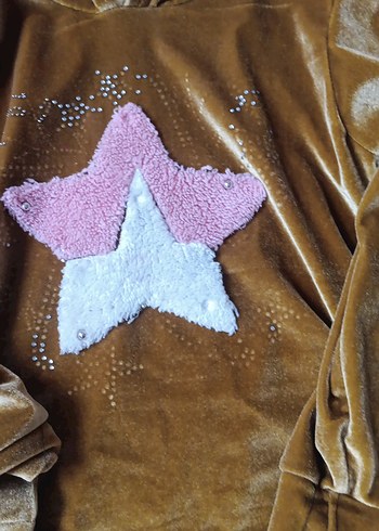 Kızlar için kahverengi kapüşonlu sequinsli eşofman takımı - Görsel 5