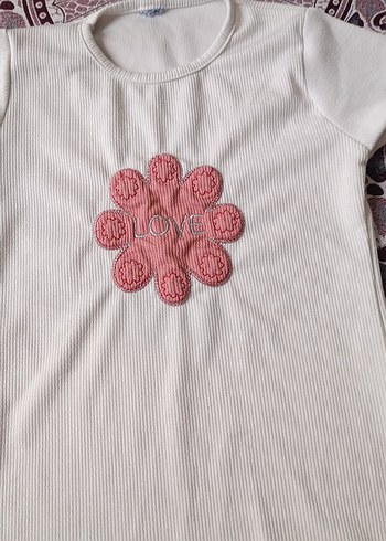 Beyaz Kız Çocuk Bohem Nakışlı Tişört - Görsel 3