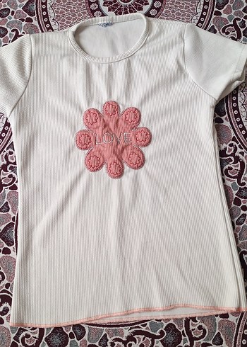 Beyaz Kız Çocuk Bohem Nakışlı Tişört - Görsel 2