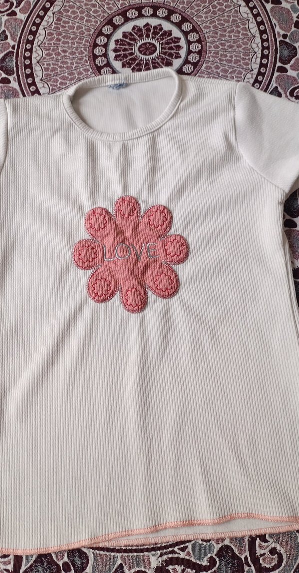 Beyaz Kız Çocuk Bohem Nakışlı Tişört - Görsel 3