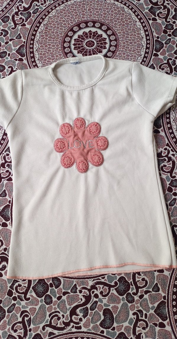 Beyaz Kız Çocuk Bohem Nakışlı Tişört - Görsel 2