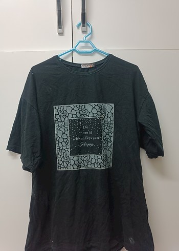 Siyah Baskılı Oversize Erkek Tişört - Görsel 2