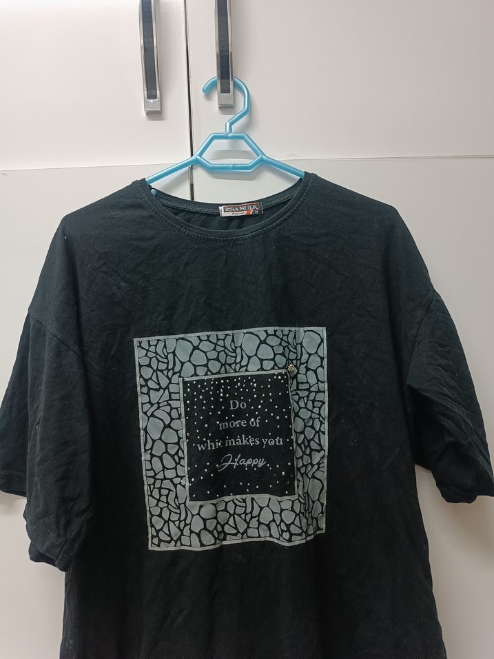 Siyah Baskılı Oversize Erkek Tişört - Görsel 3