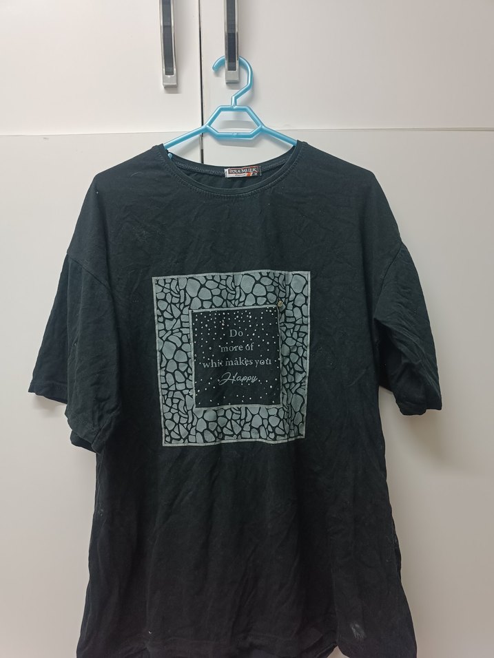 Siyah Baskılı Oversize Erkek Tişört - Görsel 2