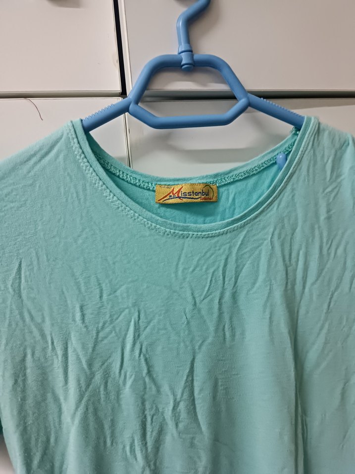 Turkuaz Kadın Kısa Kollu Basic Tişört - Görsel 4