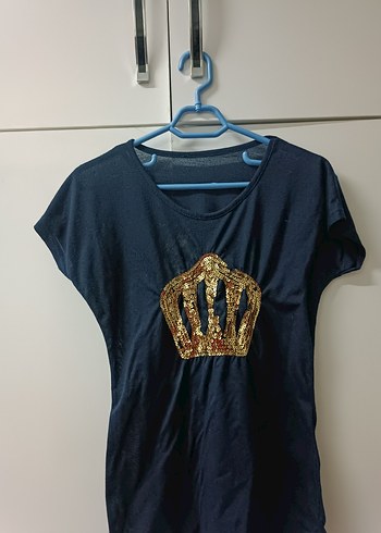 Payetli Altın Taç Desenli Kısa Kollu  Tişörtü - Görsel 2