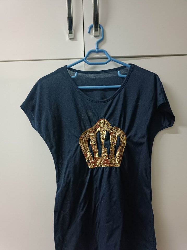 Payetli Altın Taç Desenli Kısa Kollu  Tişörtü - Görsel 2