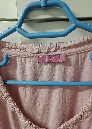 Pembe Keten V Yaka Kısa Kollu Kadın Gömlek - Görsel 4