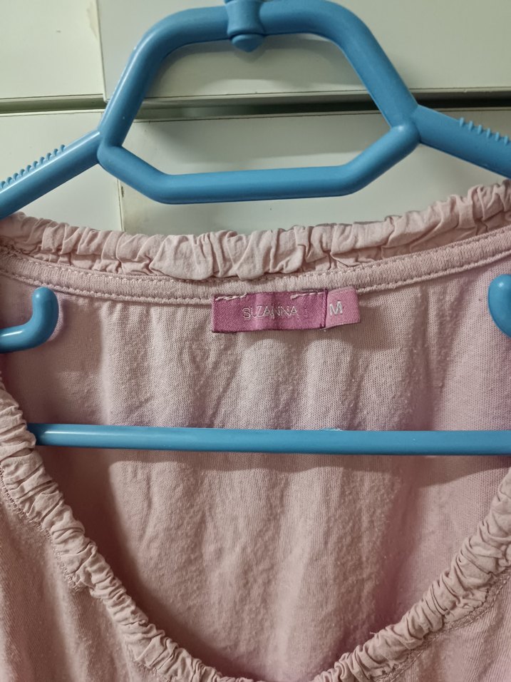 Pembe Keten V Yaka Kısa Kollu Kadın Gömlek - Görsel 4