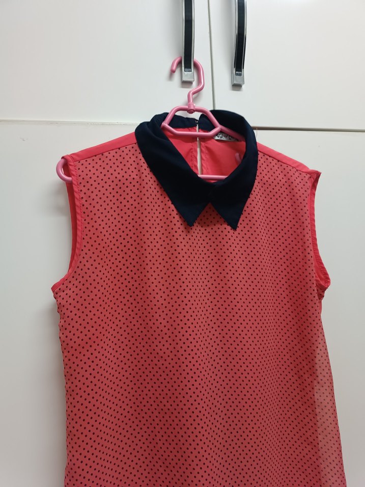 Kragenli Kolsuz Kırmızı Kadın Gömlek - Görsel 4