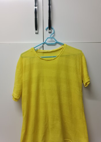 Sarı Kısa Kollu Kadın Keten Tişört - Görsel 2