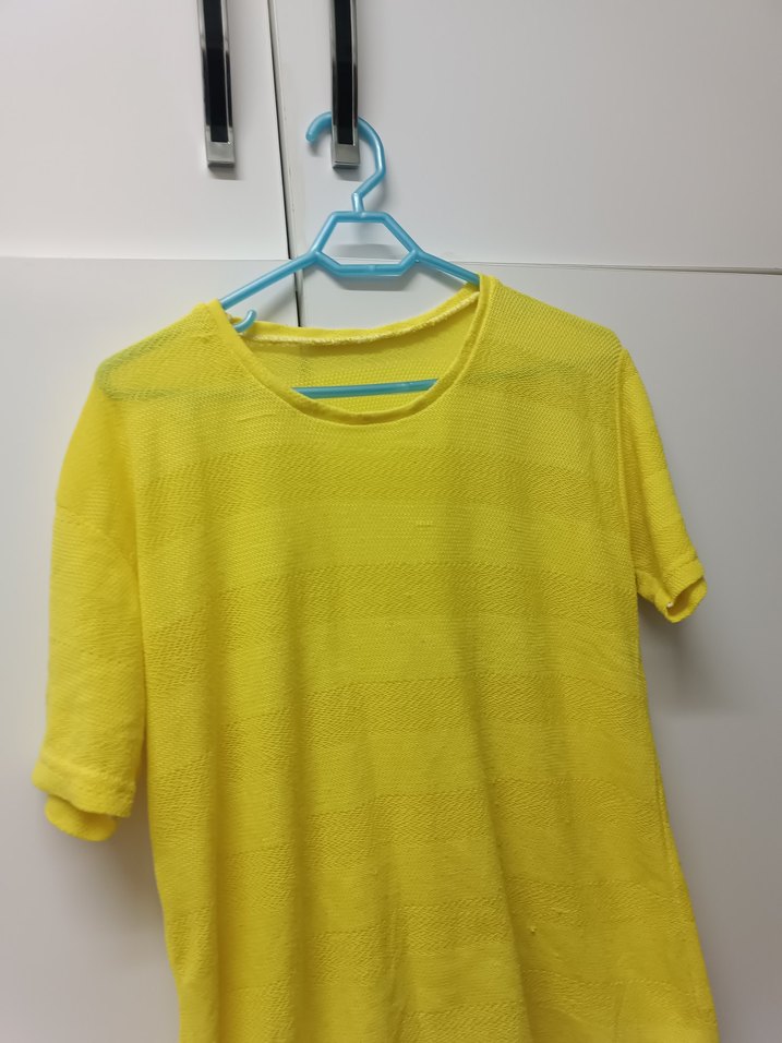 Sarı Kısa Kollu Kadın Keten Tişört - Görsel 3