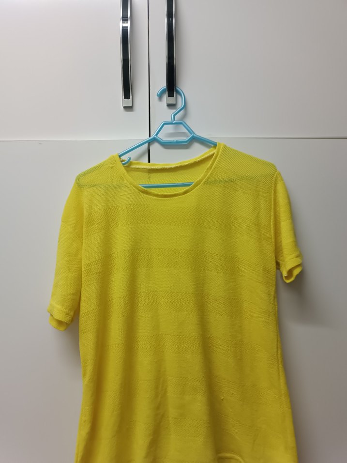 Sarı Kısa Kollu Kadın Keten Tişört - Görsel 2