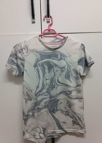 Kız Çocuk Gri Batik Desenli Kısa Kollu Tişört - Görsel 2