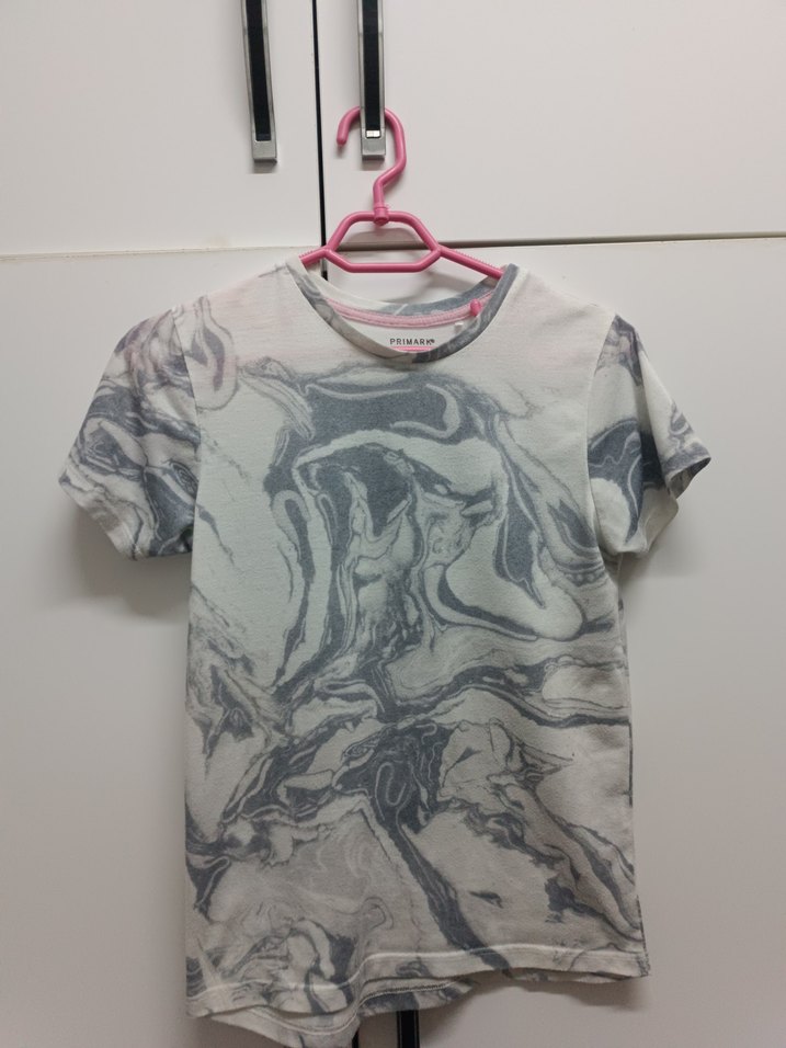 Kız Çocuk Gri Batik Desenli Kısa Kollu Tişört - Görsel 2