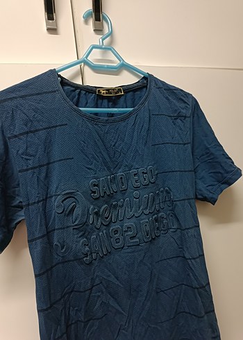 Erkek Koyu Mavi Baskılı Denim Tişört - Görsel 3