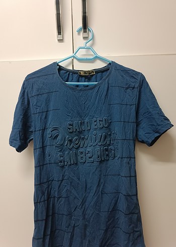 Erkek Koyu Mavi Baskılı Denim Tişört - Görsel 2