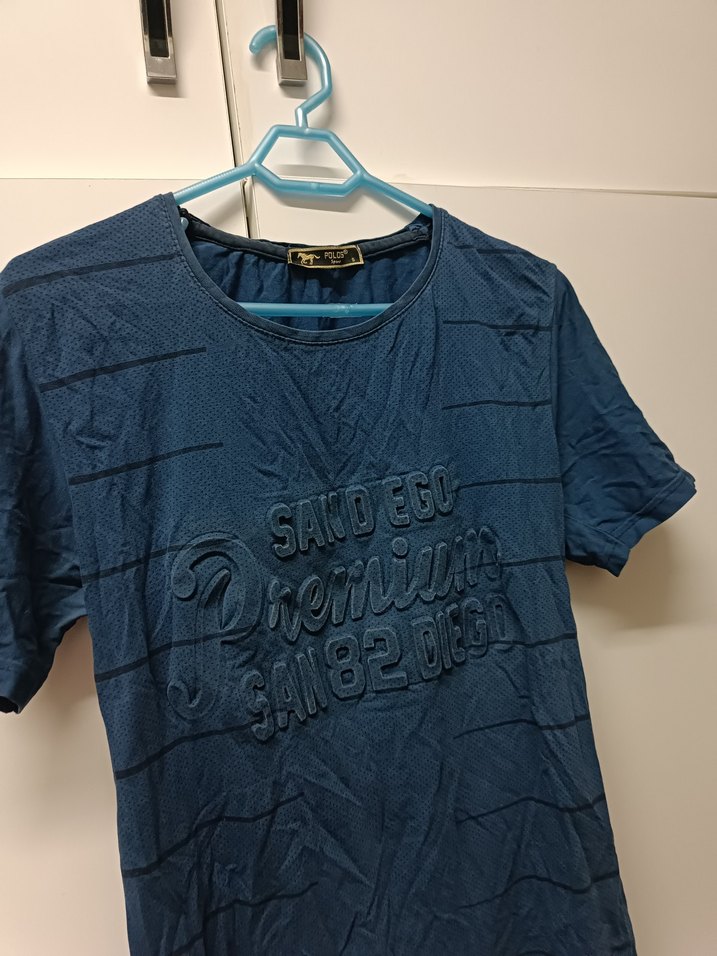 Erkek Koyu Mavi Baskılı Denim Tişört - Görsel 3