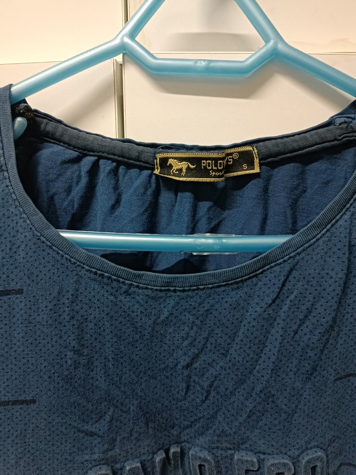 Erkek Koyu Mavi Baskılı Denim Tişört - Görsel 4