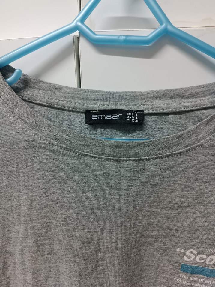 Gri Keten Erkek Tişört, Kısa Kollu, Rahat Kesim - Görsel 4