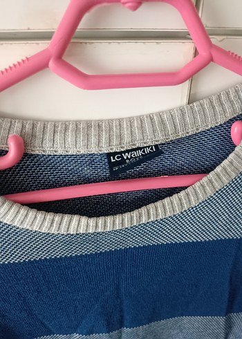 Çizgili Mavi Gri Triko Kazak - Görsel 5