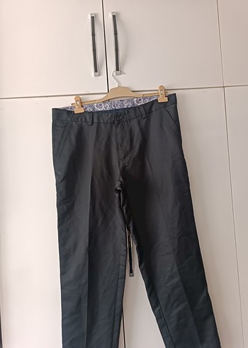Gri Keten Regular Fit Kemerli Erkek Pantolon - Görsel 2