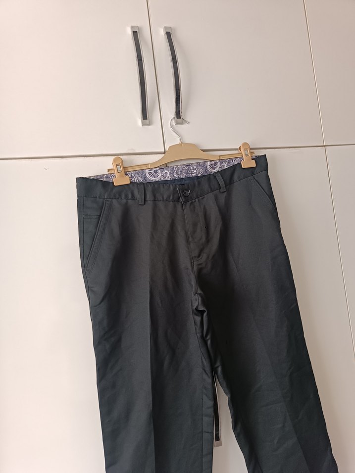 Gri Keten Regular Fit Kemerli Erkek Pantolon - Görsel 3