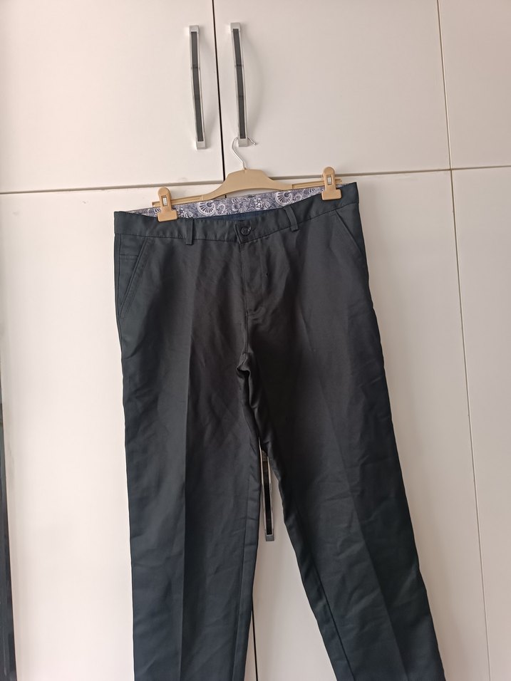 Gri Keten Regular Fit Kemerli Erkek Pantolon - Görsel 2