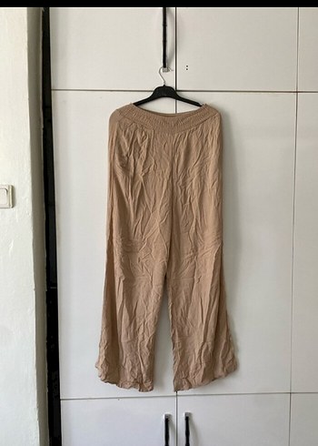 Bej Bol Kesim Keten Kadın Pantolon